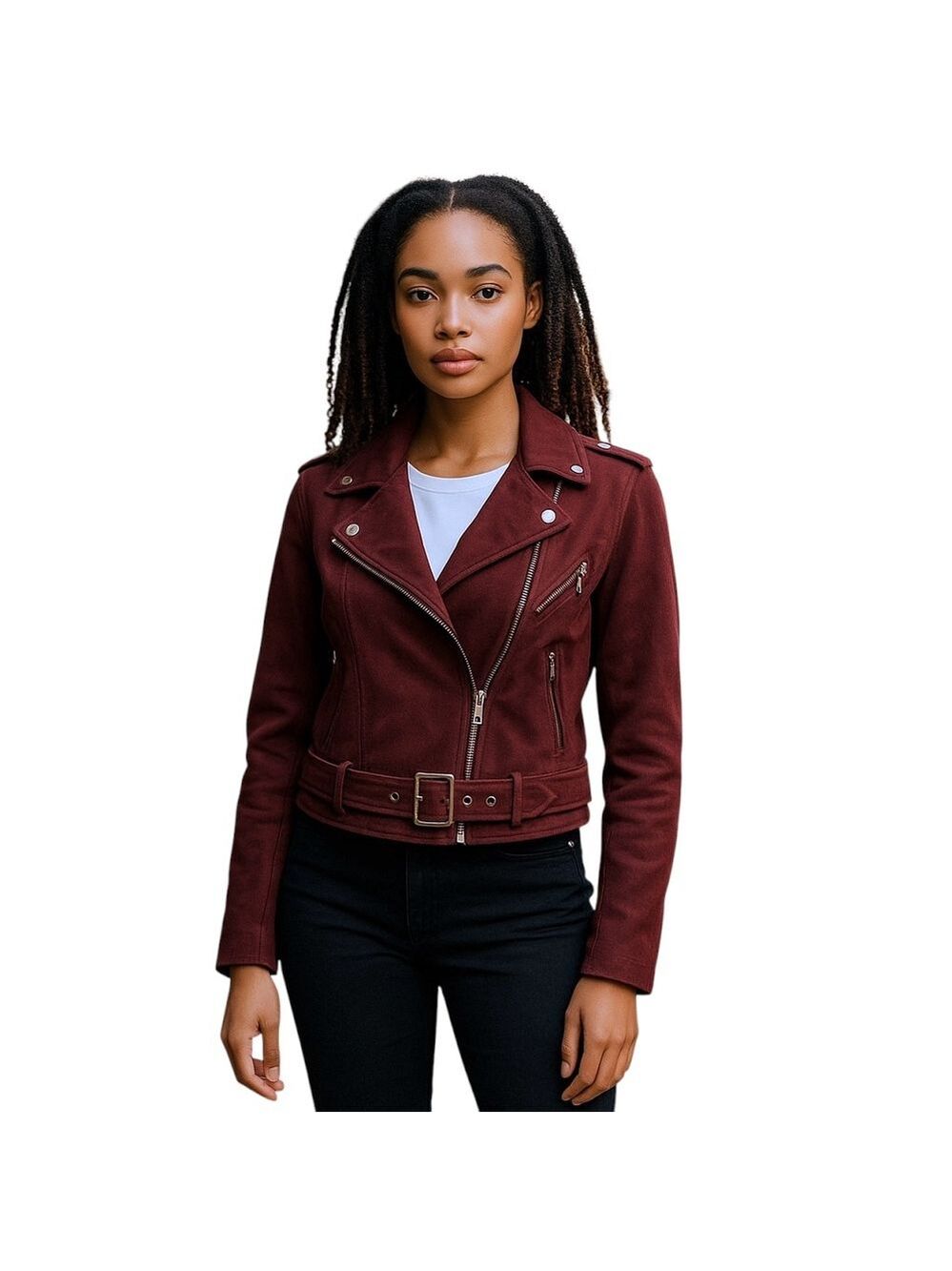Suede Cropped Moto Jacket Women’s Size Medium (Fits like a Small) Maroon